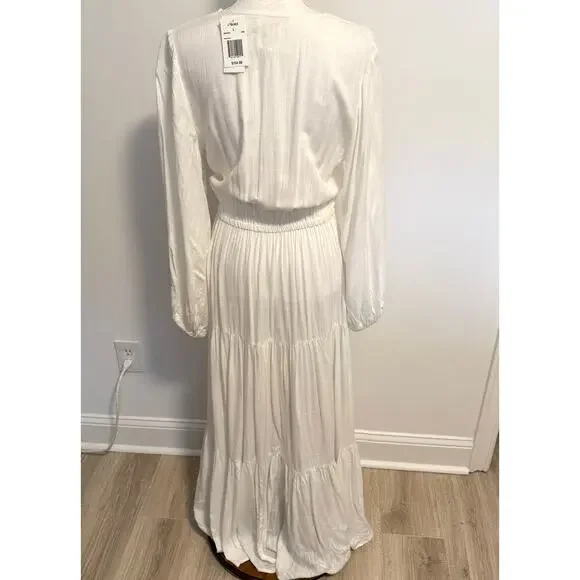 L*SPACE Hanna Balloon Long Sleeve Tiered Maxi Dress In Cream Size Large New - Picture 10 of 15